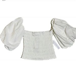NWT Young Fabulous & Broke Yatch Off-Shoulder Puff Sleeve Smocked Top Si…